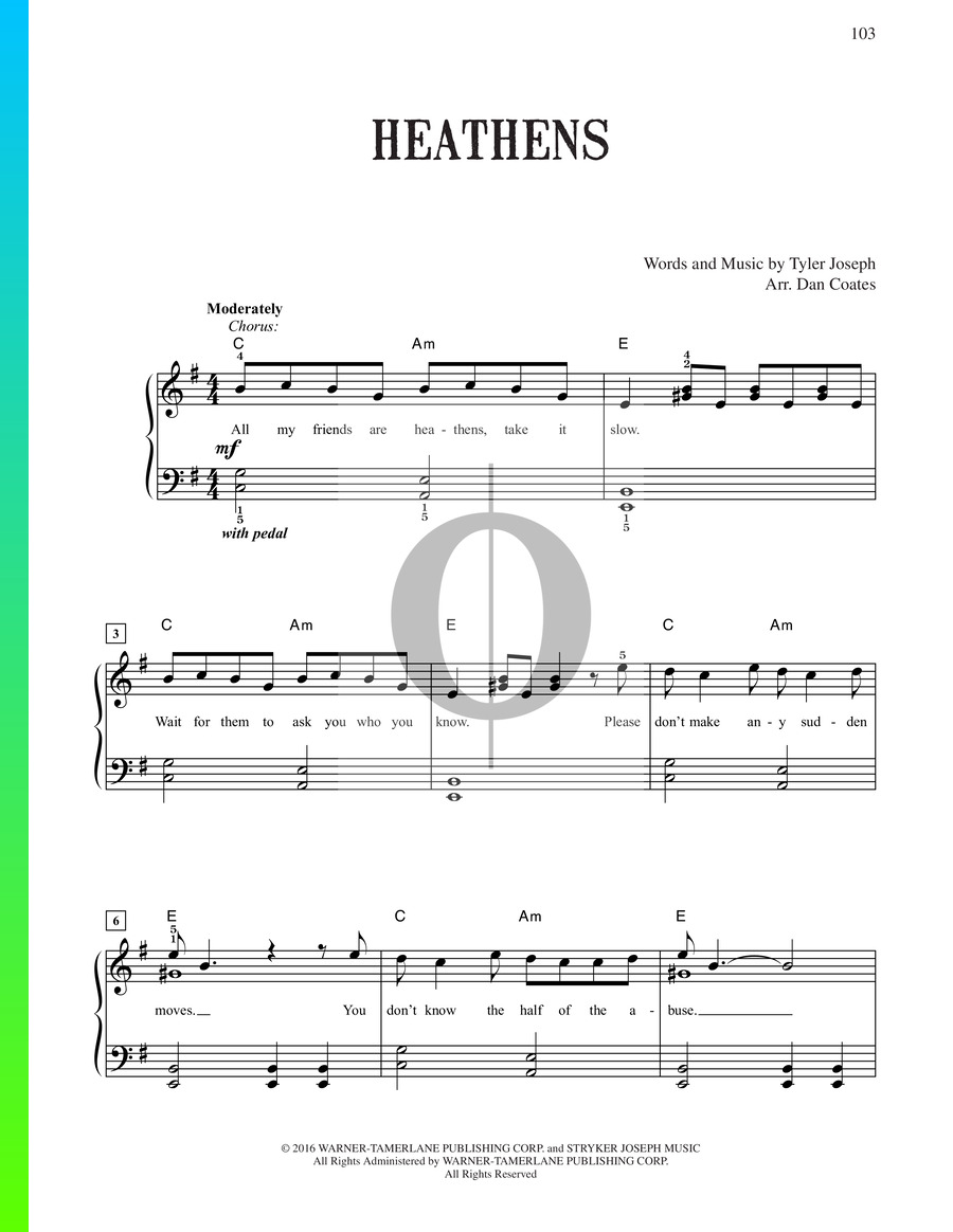 Heathens Sheet Music from Suicide Squad by Twenty One Pilots | PDF ...