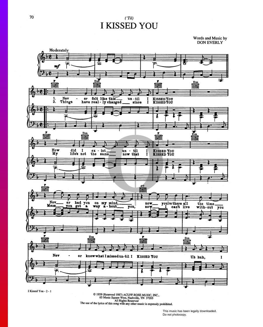 Till I Kissed You (The Everly Brothers) Piano Sheet Music - OKTAV