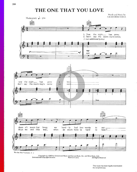 The One That You Love Musik-Noten
