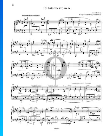 Intermezzo en la mayor, Op. 118 n.º 2 Partitura