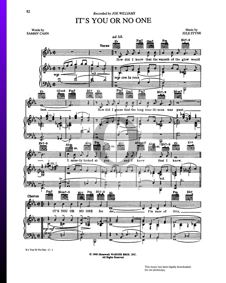It's You Or No One (Jule Styne, Sammy Cahn) Piano Sheet Music - OKTAV