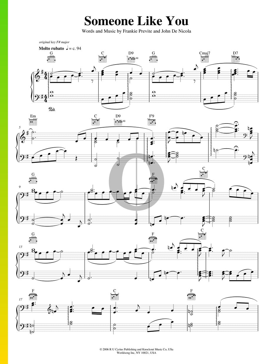 Someone Like You Sheet Music Piano Solo Oktav