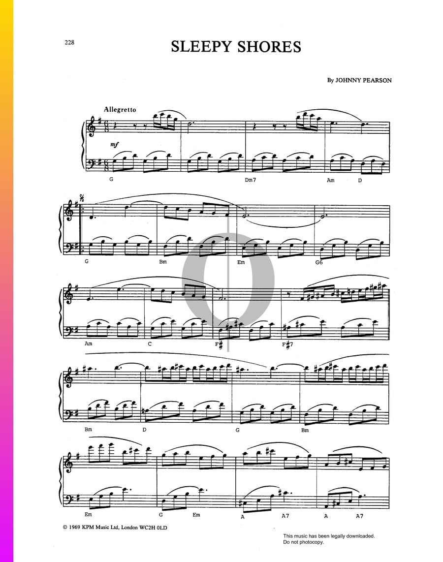 Sleepy Shores (Johnny Pearson) Piano Sheet Music - OKTAV