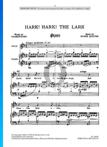 Hark! Hark! The Lark Sheet Music