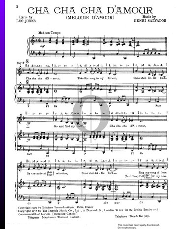 Cha Cha Cha D'Amour (Melodie D'Amour) Partitura
