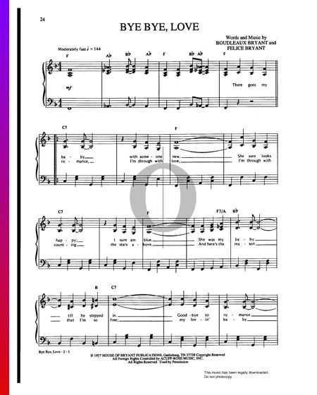 Bye Bye, Love Sheet Music