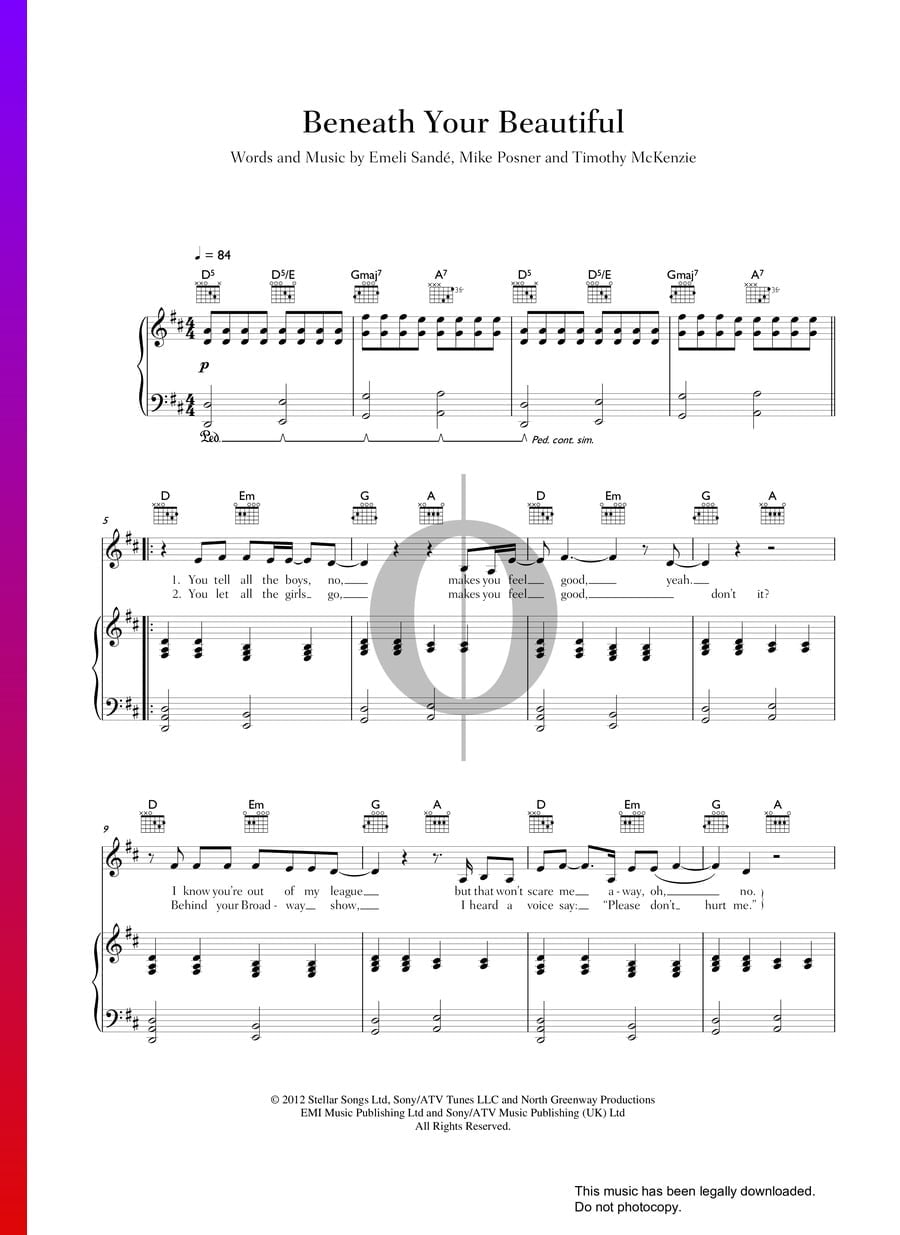 Beneath Your Beautiful (Emeli Sandé, Labrinth) Piano Sheet Music OKTAV