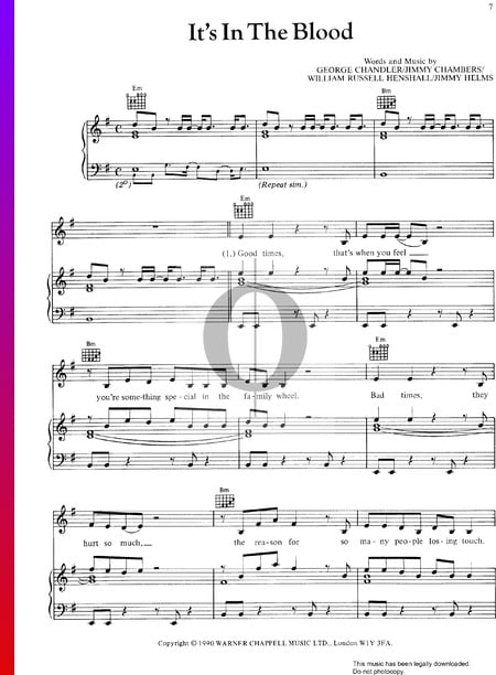 It's In The Blood Sheet Music