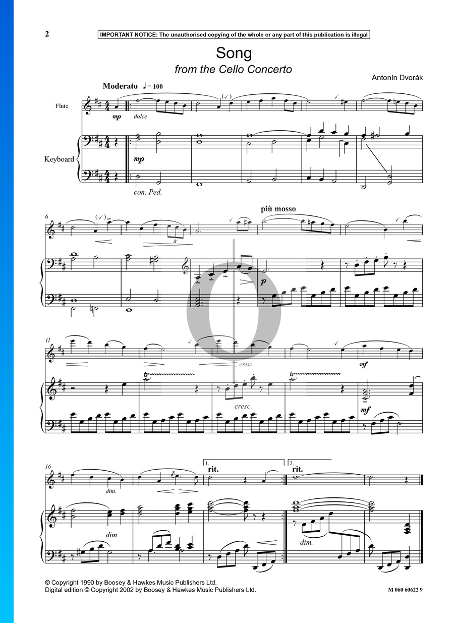 Cello Concerto B Minor Op 104 Song Antonín Dvořák Piano Sheet Music Oktav 4180