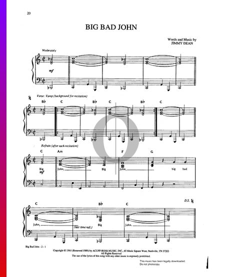 Big Bad John Musik-Noten