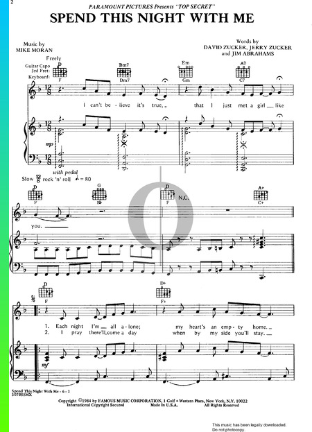 Spend This Night With Me Sheet Music