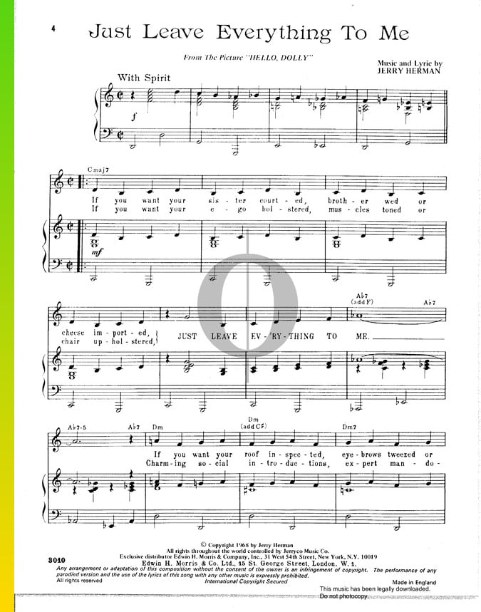 9 Sheet Music Downloads (PDF) & Streaming from "Hello, Dolly!" OKTAV