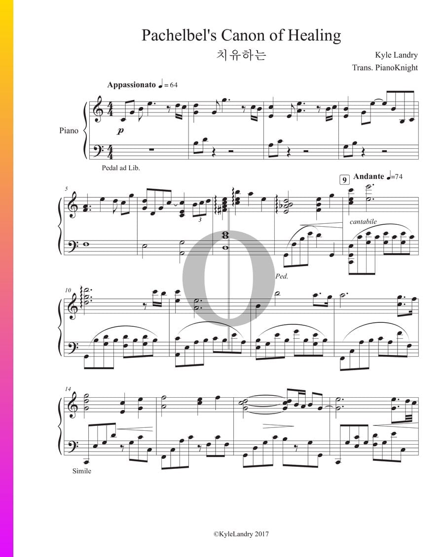 Pachelbel''s Canon of Healing (Kyle Landry) Piano Sheet Music - OKTAV