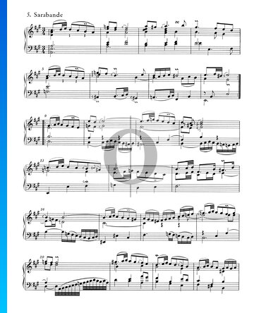Partition Suites Anglaises No. 1 en La Majeur, BWV 806: 5. Sarabande