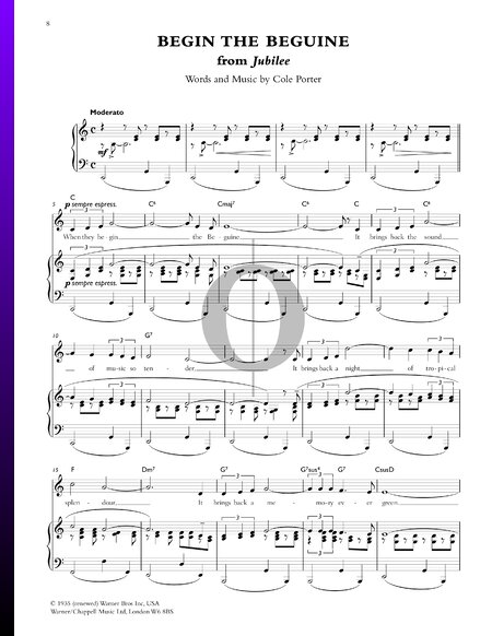 Begin The Beguine Sheet Music Piano Guitar Voice Pdf Download Streaming Oktav