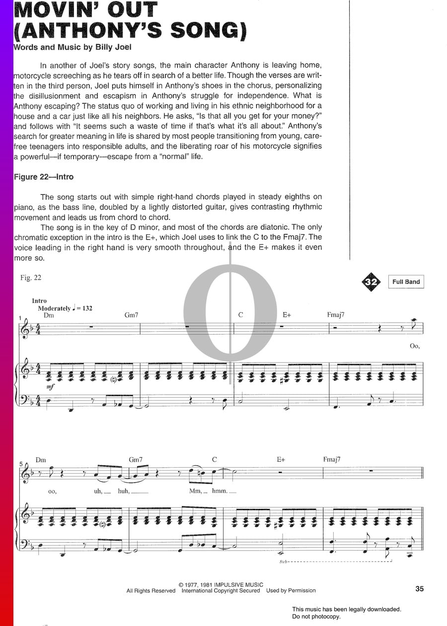 Movin' Out (Anthony's Song) (Billy Joel) Piano Sheet Music - OKTAV