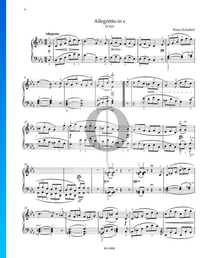 Allegretto in C, D 915 (Franz Schubert) Piano Sheet Music - OKTAV