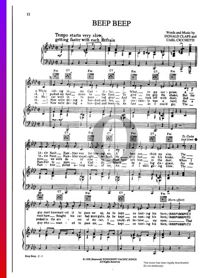 Beep Beep Sheet Music