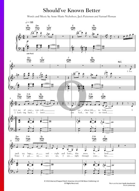 Should've Known Better Sheet Music