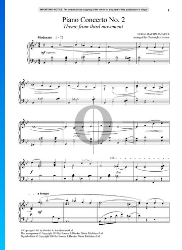 Partition Concerto pour piano n° 2, op. 18 : 3. Allegro scherzando (Thème)