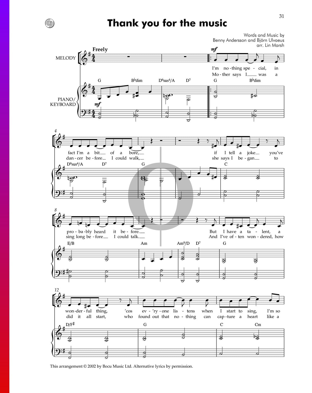 Thank You For The Music Sheet Music Piano Voice Pdf Download Streaming Oktav
