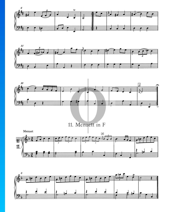 Menuet in F Major, No. 11 (Leopold Mozart) Piano Sheet Music - OKTAV