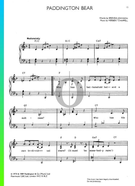 Paddington Bear Musik-Noten