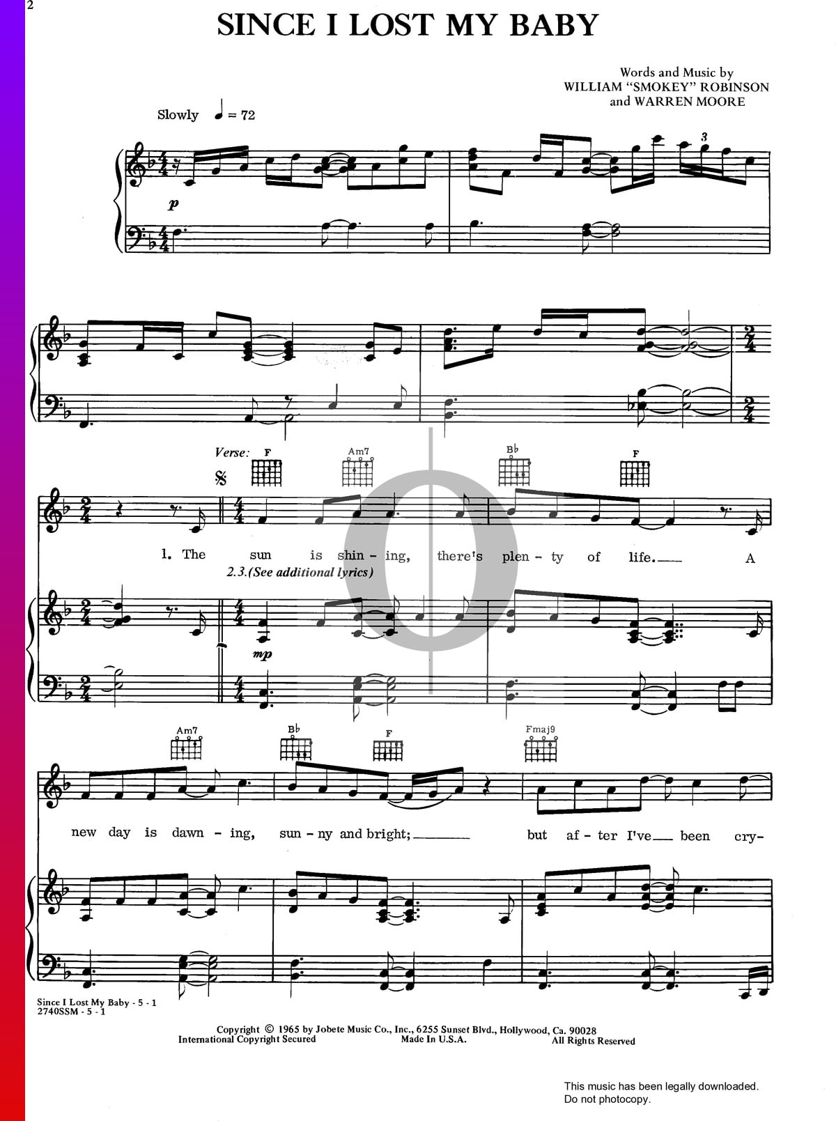 Since I Lost My Baby The Temptations Piano Sheet Music OKTAV