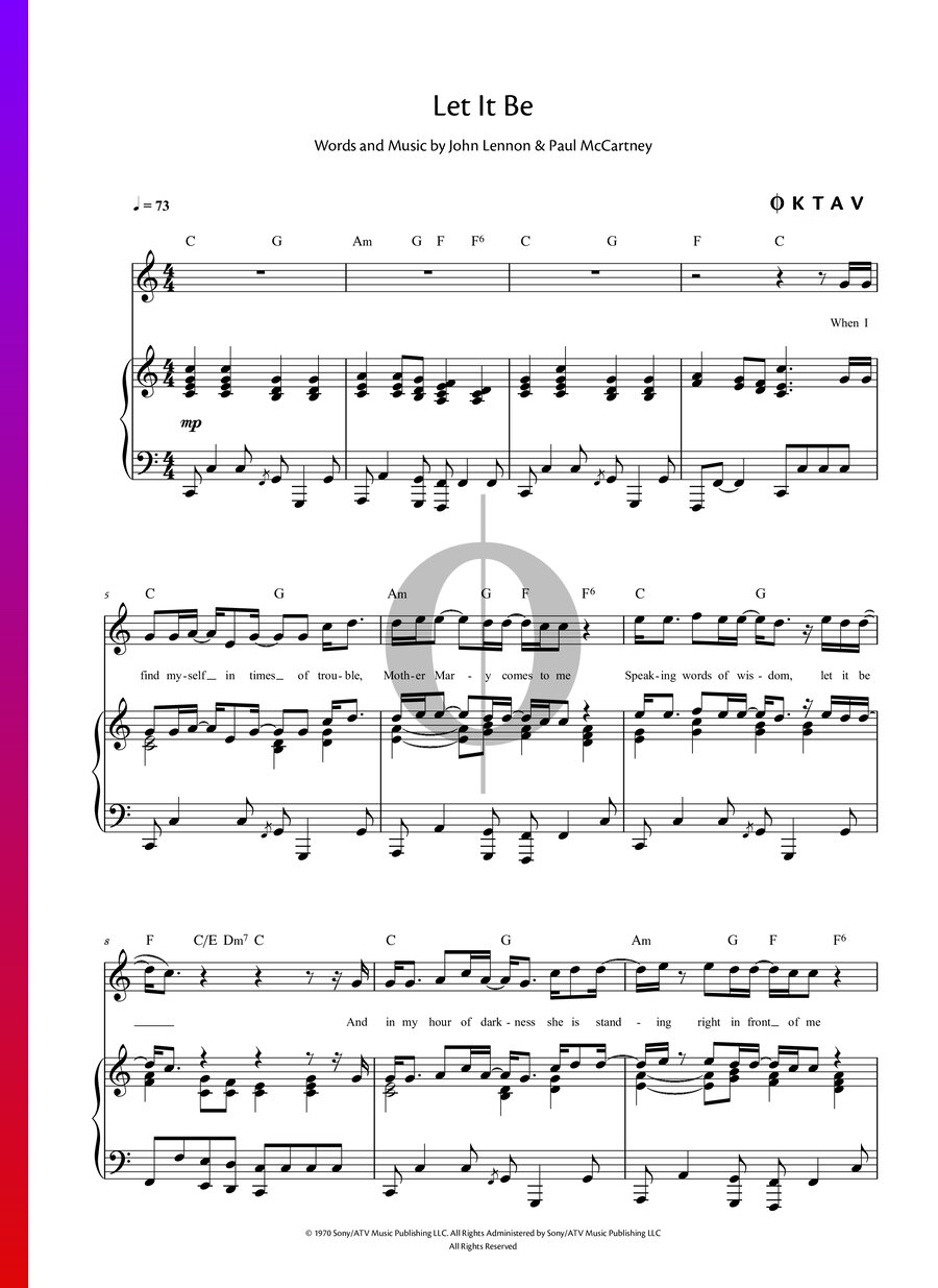 Let It Be (The Beatles) Piano Sheet Music - OKTAV