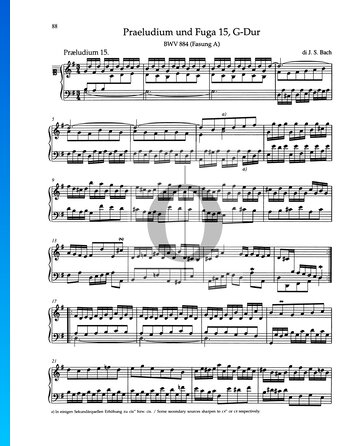 Partition Prélude en Sol Majeur, BWV 884