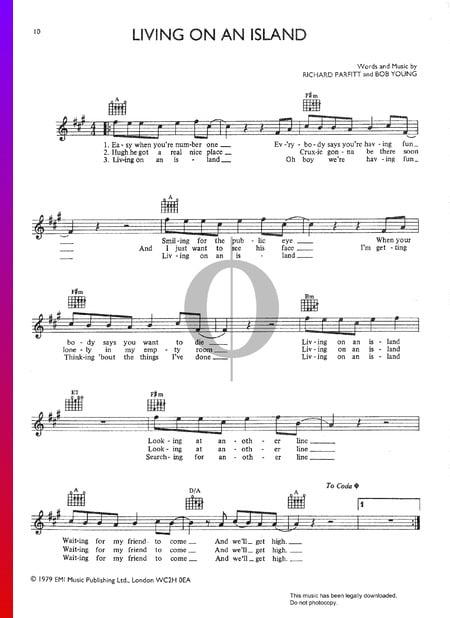 Living On An Island Sheet Music