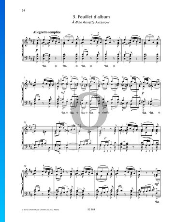 6 Pieces, Op. 19, TH 133: 3. Feuillet D'Album Sheet Music
