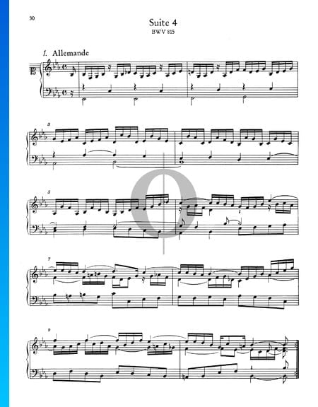 Suite Française No. 4 Es Major, BWV 815: 1. Allemande Partition