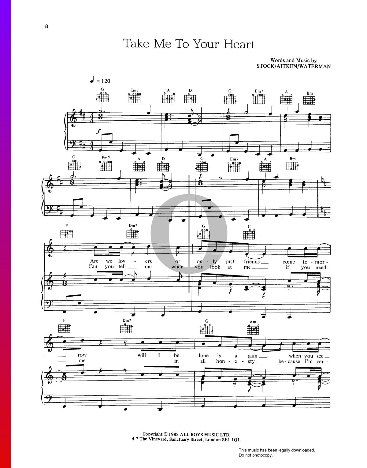 Heart: Alone sheet music for voice, piano or guitar (PDF)