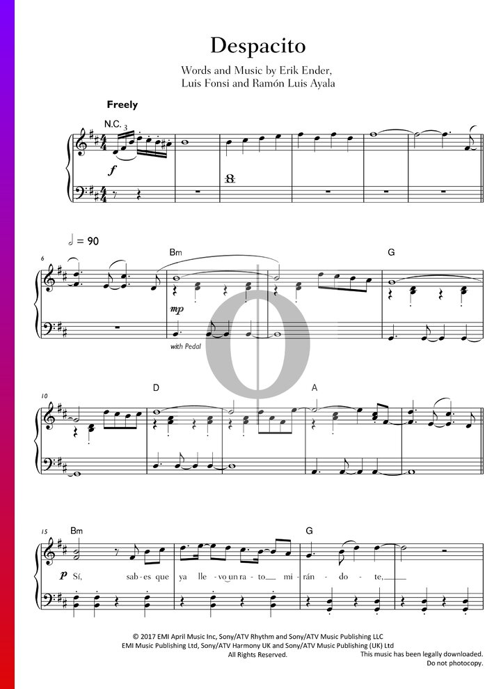 Despacito (Luis Fonsi) Piano Sheet Music - OKTAV