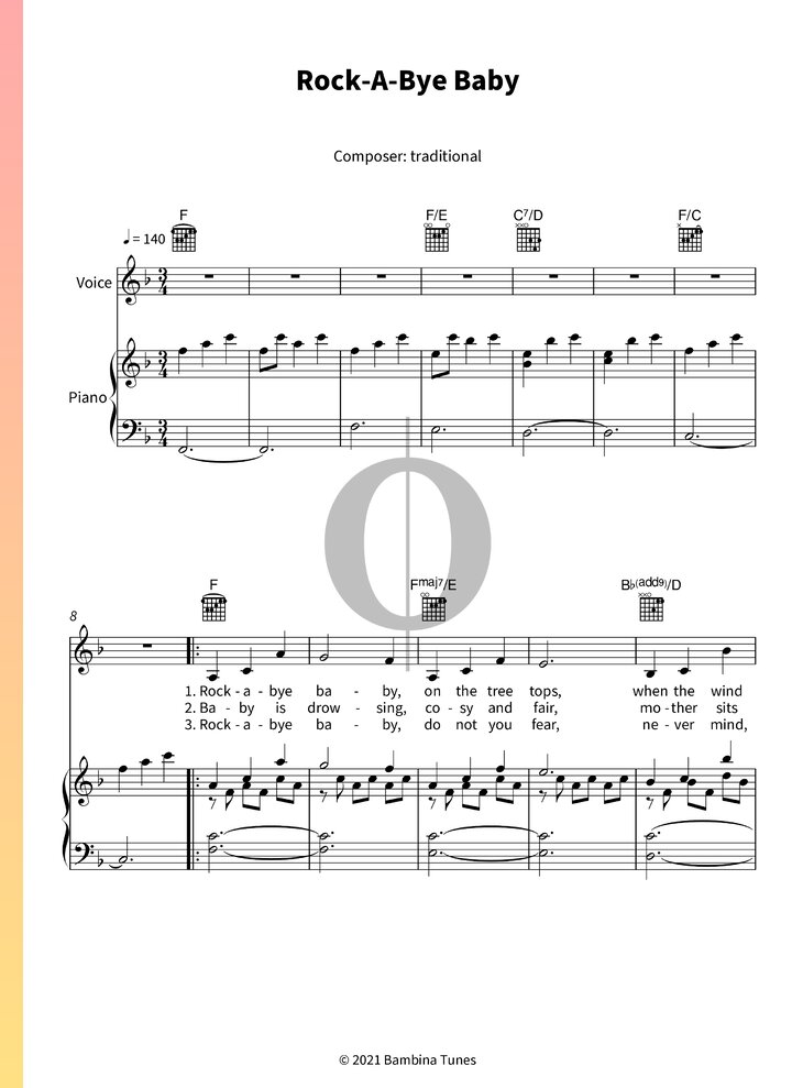 Rock-A-Bye Baby (Anonymous) Piano Sheet Music - OKTAV