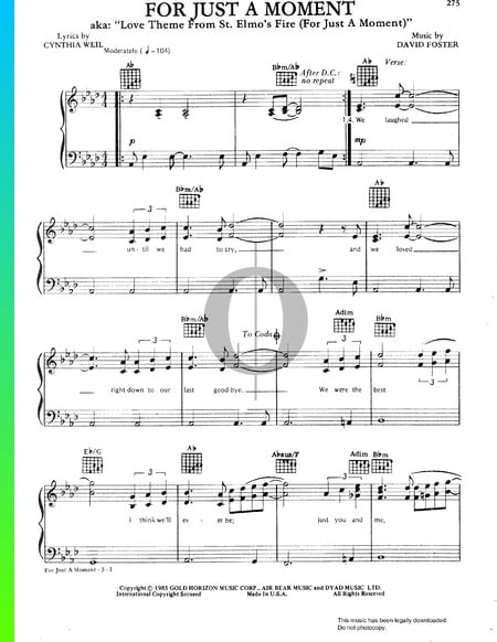 For Just A Moment Partitura