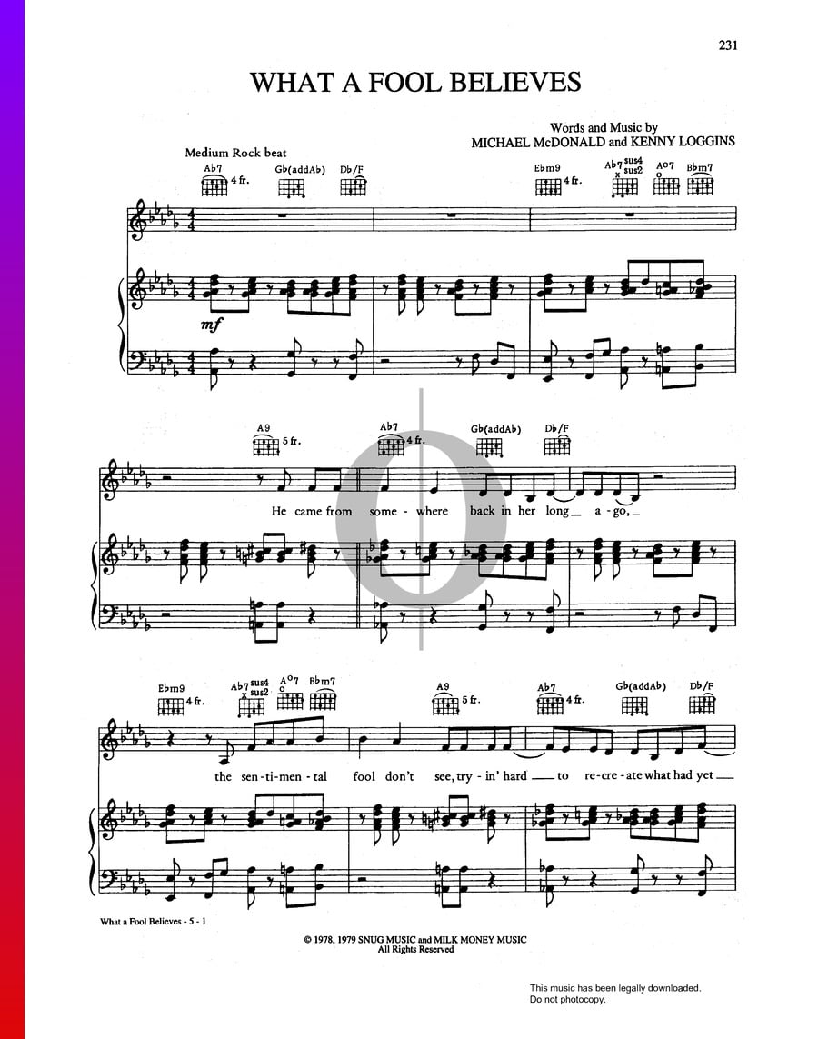 What A Fool Believes (The Doobie Brothers) Piano Sheet Music - OKTAV