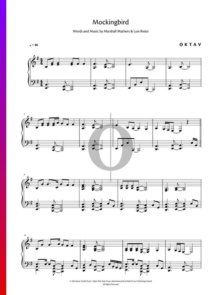 Mockingbird (Eminem) Piano Sheet Music OKTAV