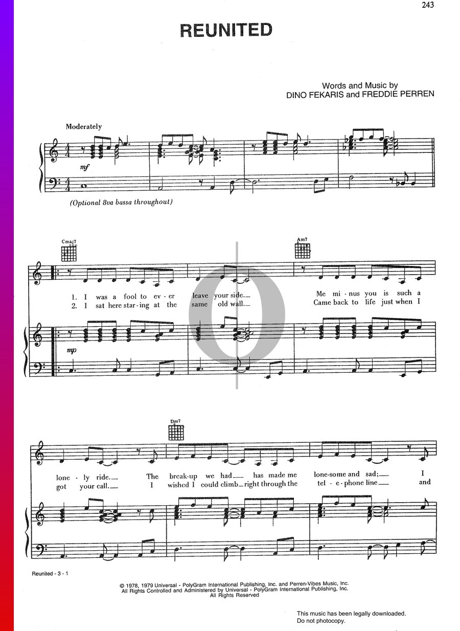 Reunited (Peaches & Herb) Piano Sheet Music OKTAV