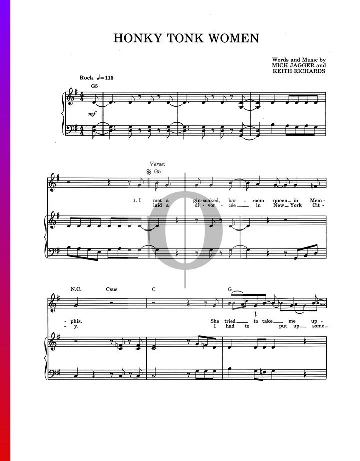 Honky Tonk Women (The Rolling Stones) Piano Sheet Music - OKTAV