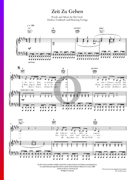 Zeit Zu Gehen Sheet Music