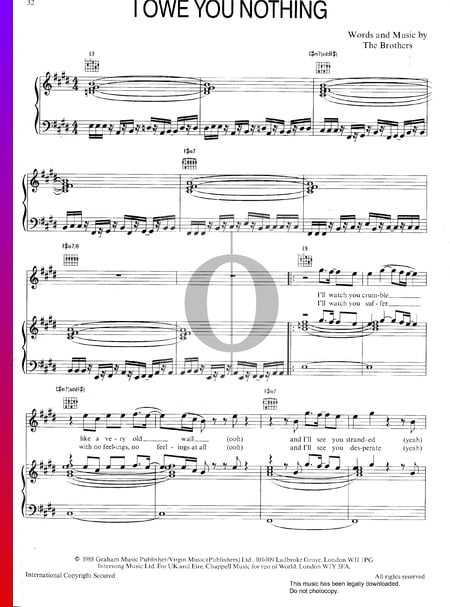 I Owe You Nothing Sheet Music