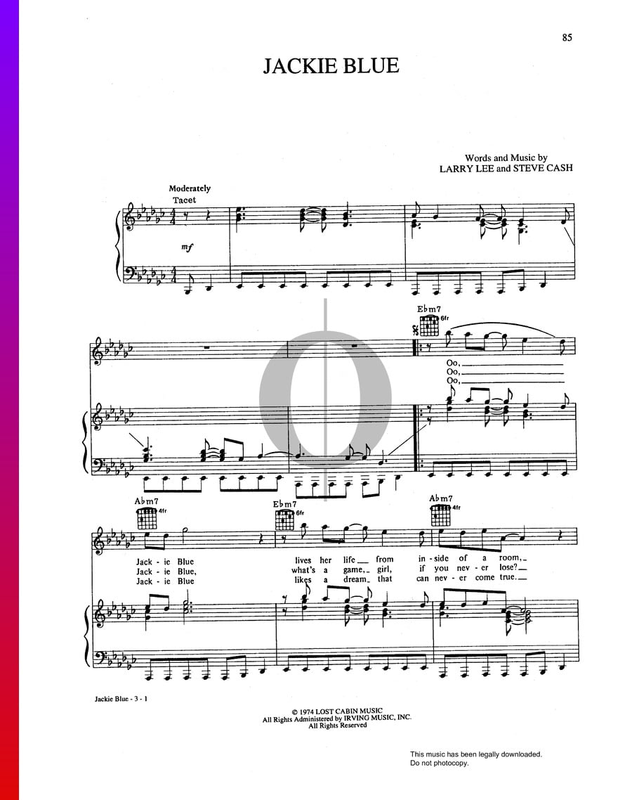 Jackie Blue Sheet Music (Piano, Guitar, Voice) - OKTAV