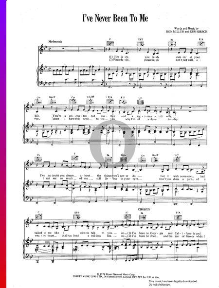I've Never Been To Me Partitura