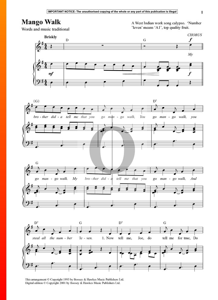 Mango Walk (Anonymous) Piano Sheet Music - OKTAV