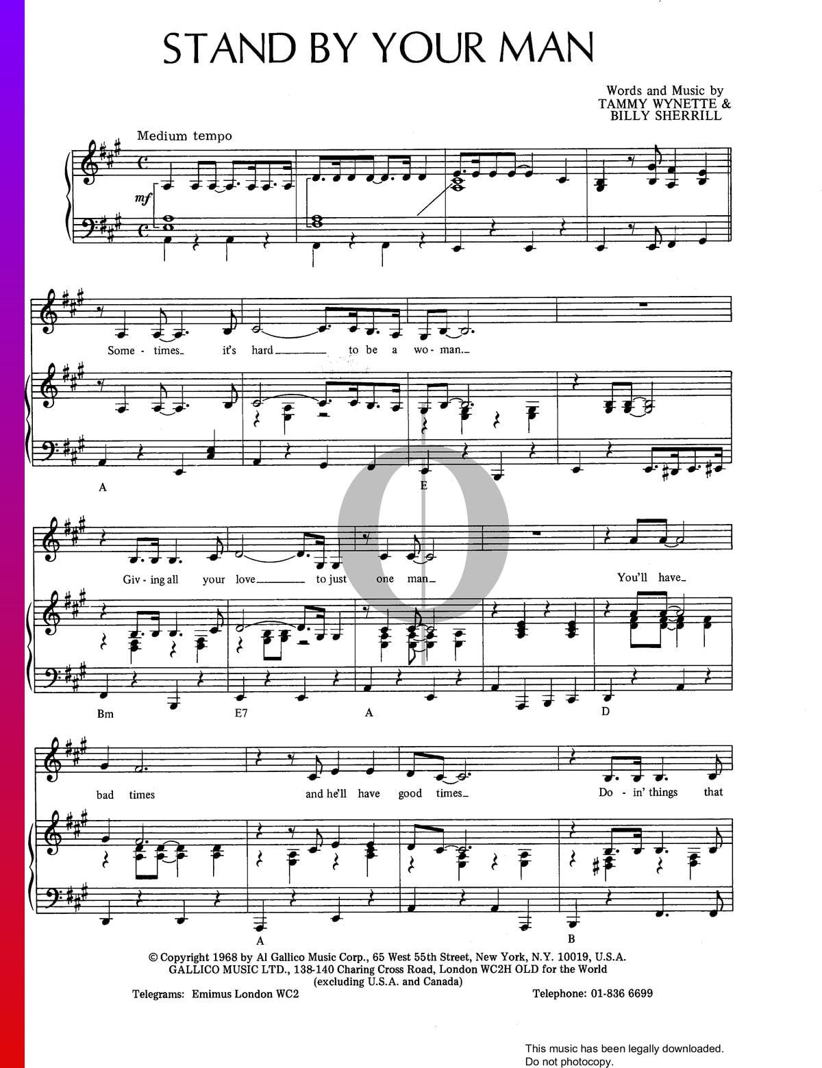 Stand By Your Man Sheet Music Piano Voice Pdf Download Streaming Oktav