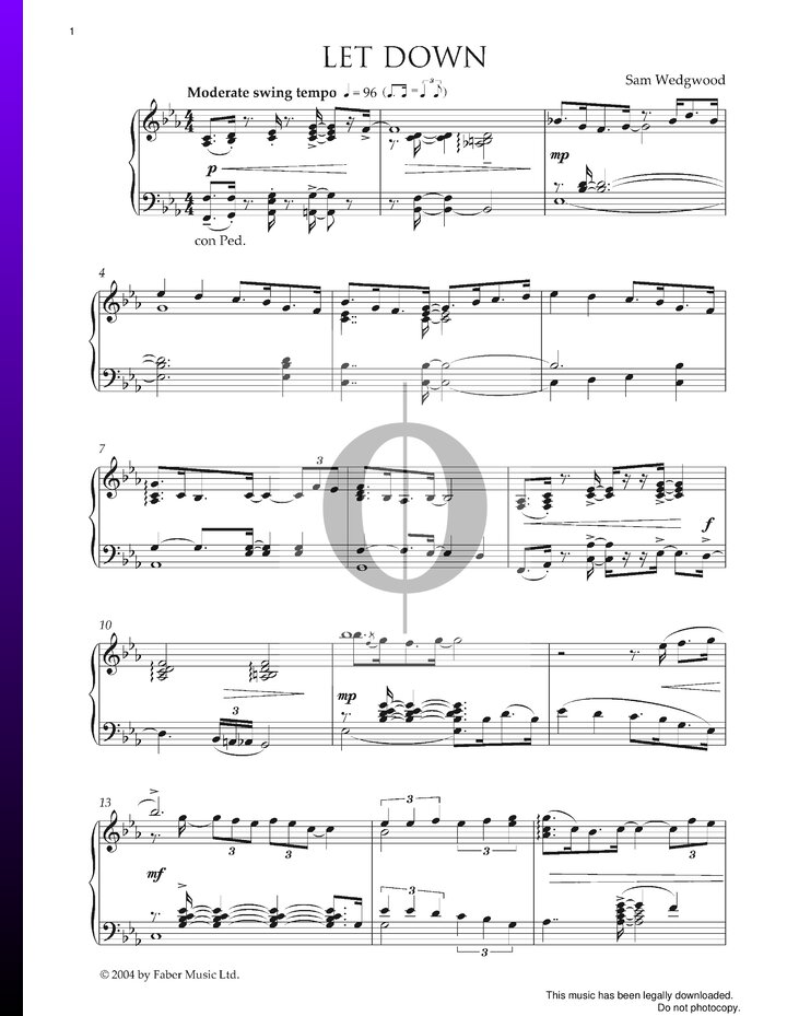 Let Down (Sam Wedgwood) Piano Sheet Music - OKTAV