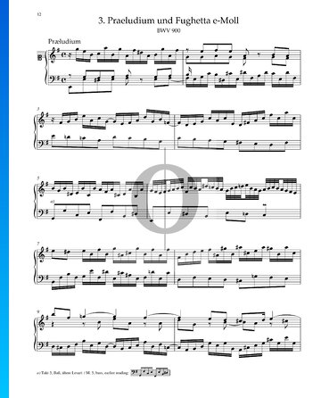 Preludio en mi menor, BWV 900 Partitura