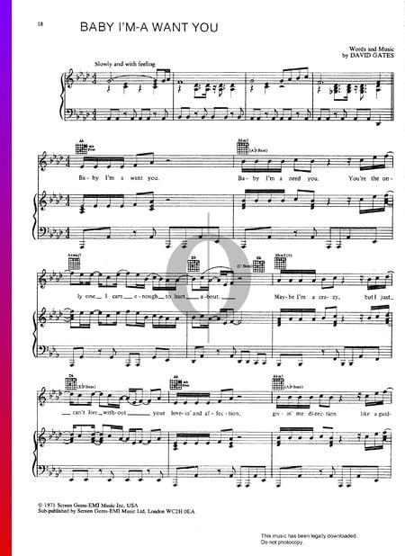Baby I'm-A Want You Sheet Music